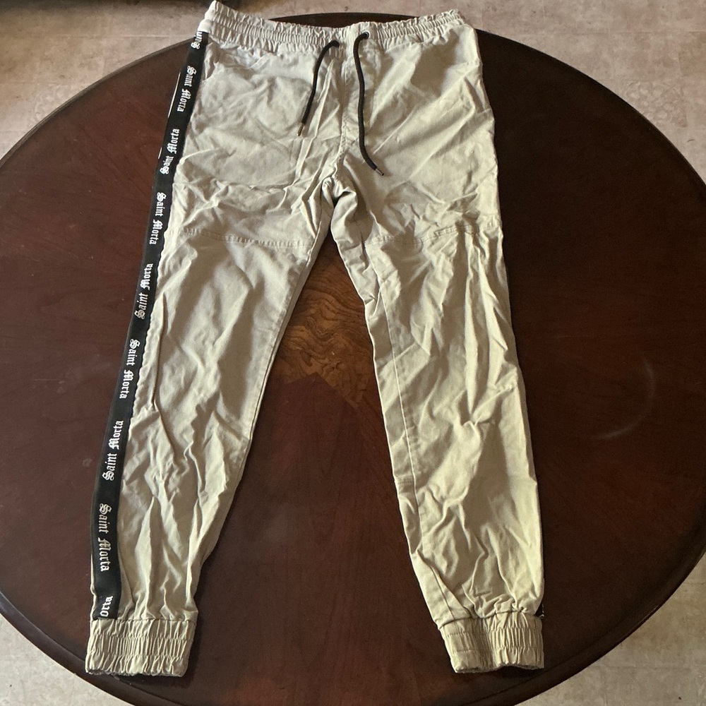 Men's Tan Joggers with Side Stripe